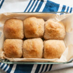 No knead dinner rolls in a baking dish