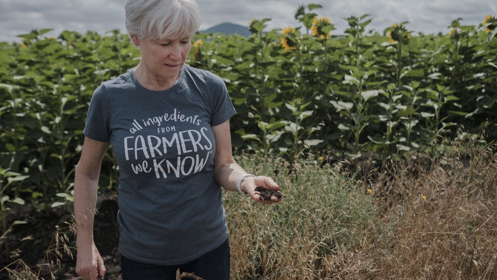 One Degree Organics co-founder Kathy Smith's favorite tips for living vegan includes being aware, "I'm voting with my fork whether I know it or not" 